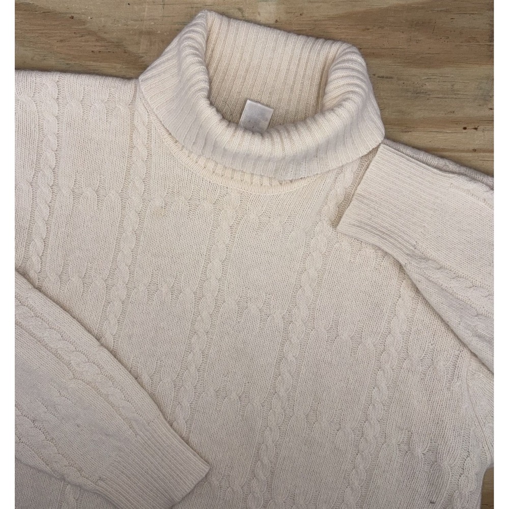 VTG Jones New York Lambswool Angora Turtleneck Sweater Cable Knit Cream Medium